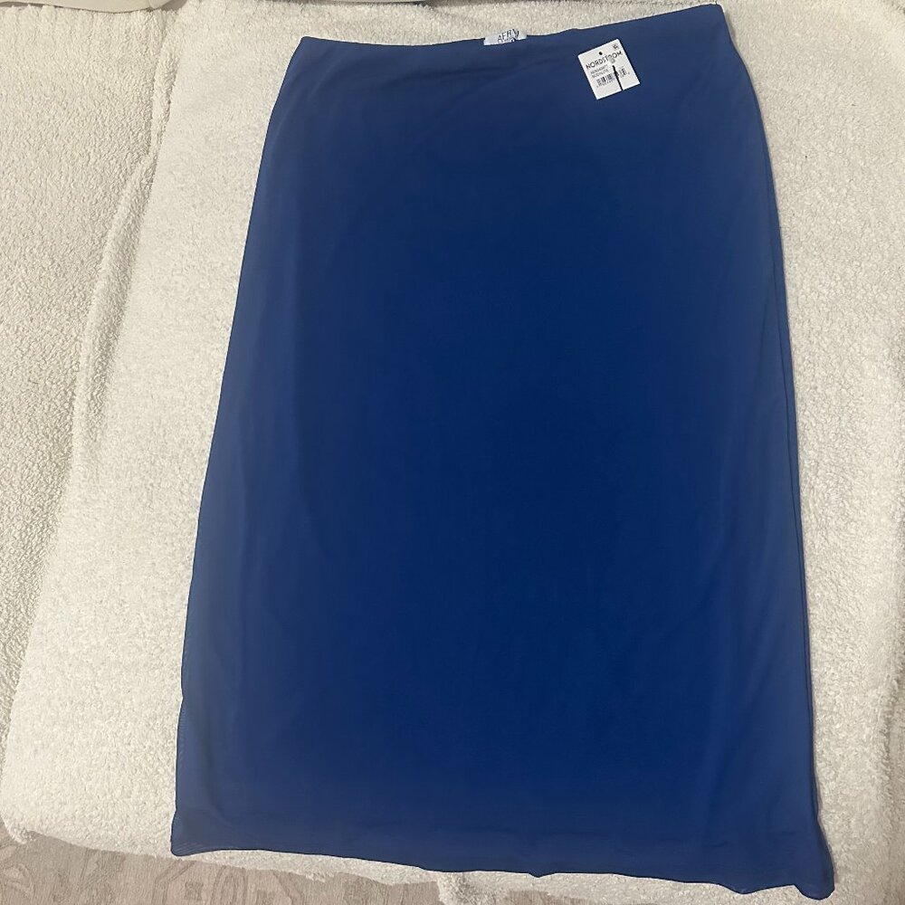 NWT AFRM Skirt Blue Mesh Midi Pull On Size XL